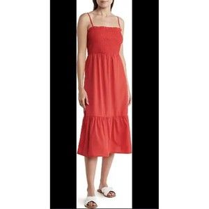 TASH+SOPHIE Ruffle Hem Smocked Dress In Red Adjustable Straps Sundress Women S